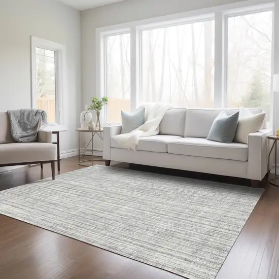 Gray And Silver Striped Washable Indoor Outdoor Area Rug Photo 8