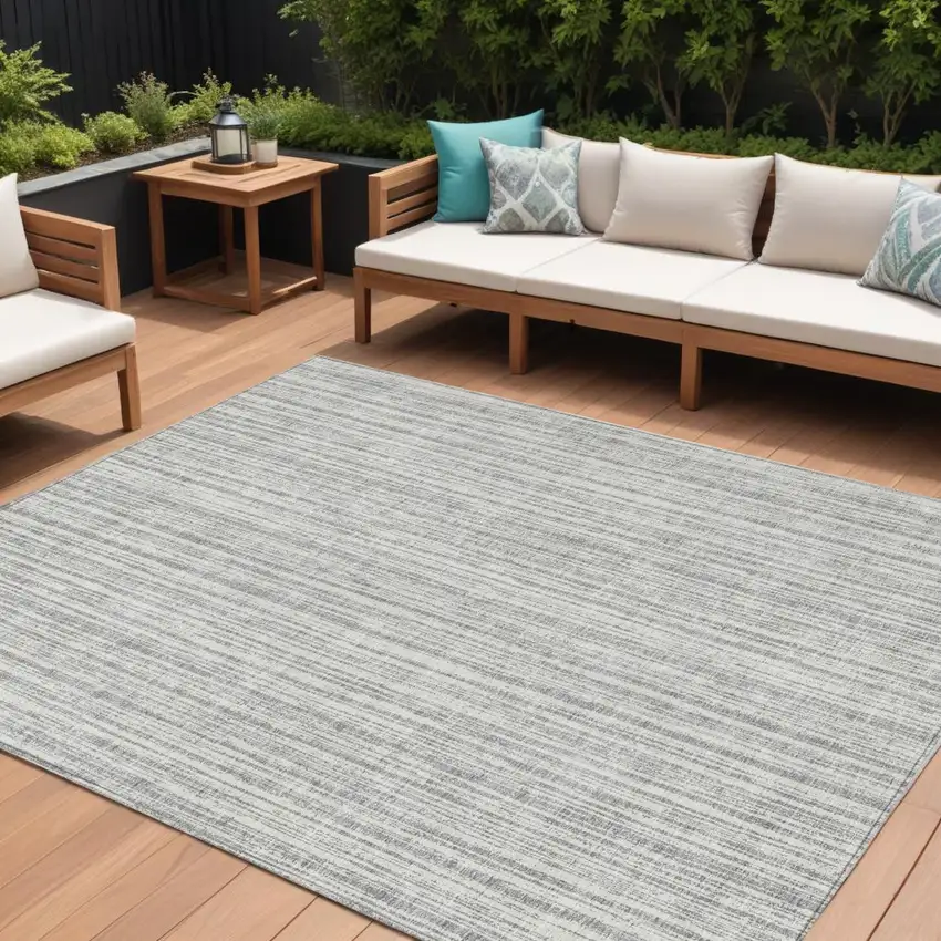 Gray And Silver Striped Washable Indoor Outdoor Area Rug Photo 1