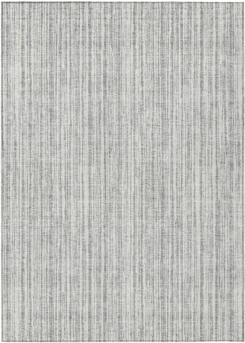 Gray And Silver Striped Washable Indoor Outdoor Area Rug Photo 1