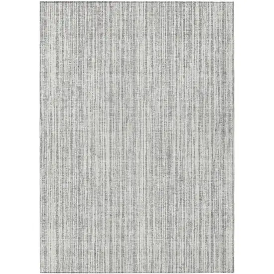 Gray And Silver Striped Washable Indoor Outdoor Area Rug Photo 1