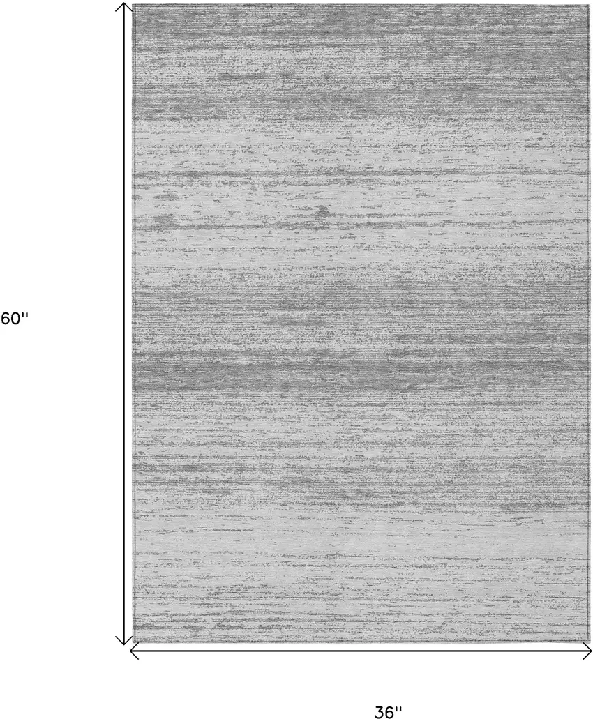 Gray And Silver Striped Washable Indoor Outdoor Area Rug Photo 3