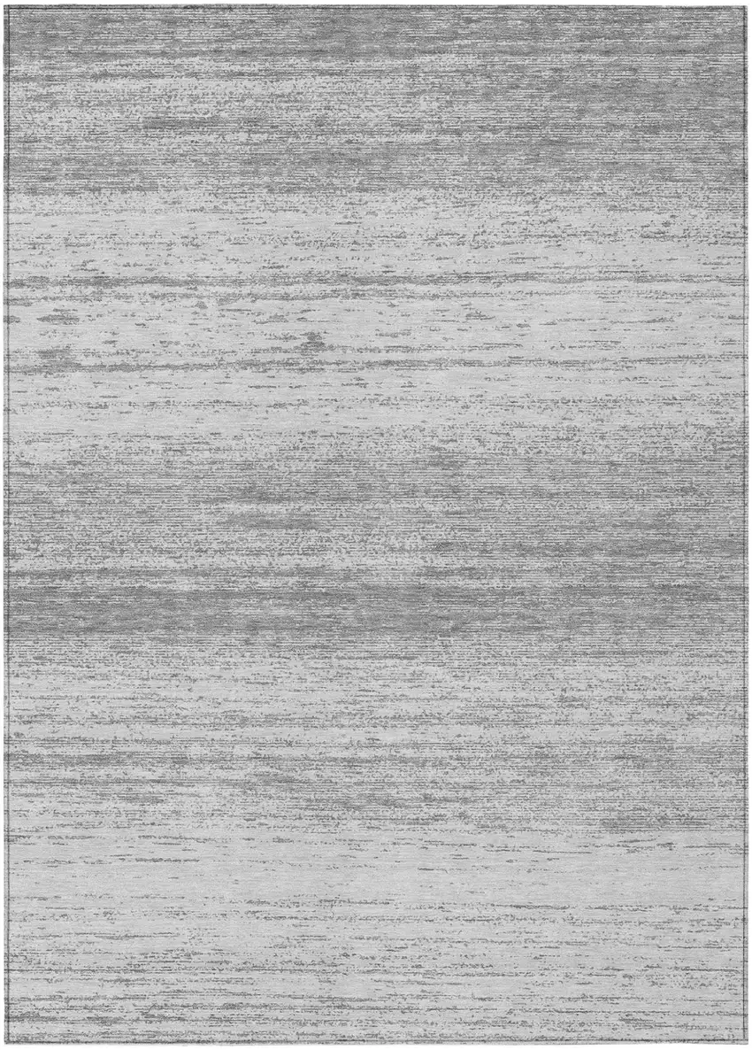 Gray And Silver Striped Washable Indoor Outdoor Area Rug Photo 2