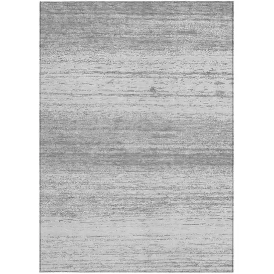 Gray And Silver Striped Washable Indoor Outdoor Area Rug Photo 7