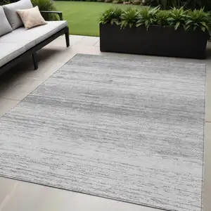 Photo of Gray And Silver Striped Washable Indoor Outdoor Area Rug
