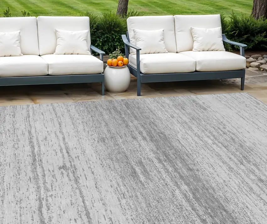 Gray And Silver Striped Washable Indoor Outdoor Area Rug Photo 1