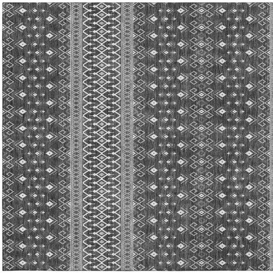 Gray And Silver Tribal Washable Area Rug With UV Protection Photo 3
