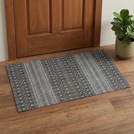 Gray And Silver Tribal Washable Area Rug With UV Protection Photo 1