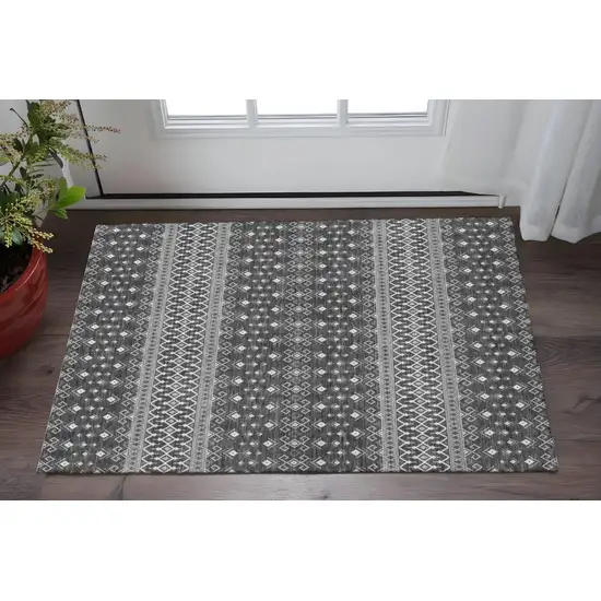 Gray And Silver Tribal Washable Area Rug With UV Protection Photo 2