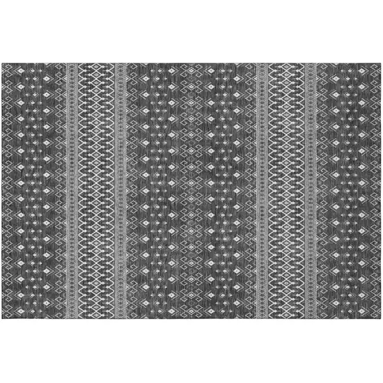 Gray And Silver Tribal Washable Area Rug With UV Protection Photo 2