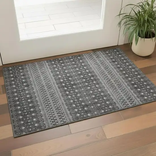 Gray And Silver Tribal Washable Area Rug With UV Protection Photo 1