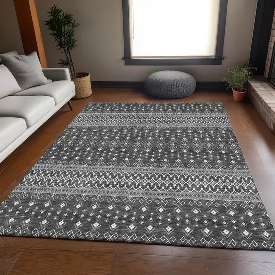 Gray And Silver Tribal Washable Area Rug With UV Protection Photo 4