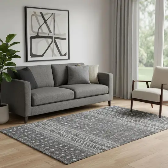 Gray And Silver Tribal Washable Area Rug With UV Protection Photo 1