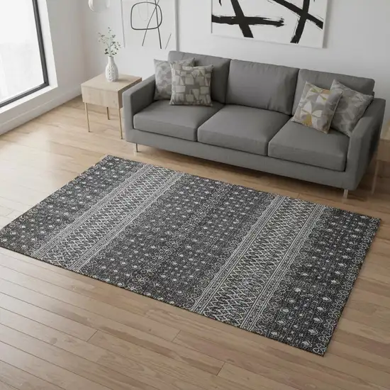 Gray And Silver Tribal Washable Area Rug With UV Protection Photo 1