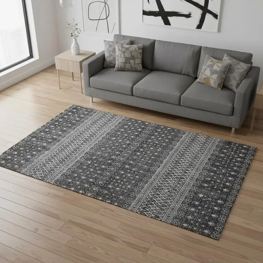 Gray And Silver Tribal Washable Area Rug With UV Protection Photo 1