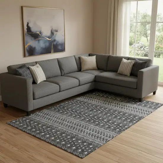 Gray And Silver Tribal Washable Area Rug With UV Protection Photo 3