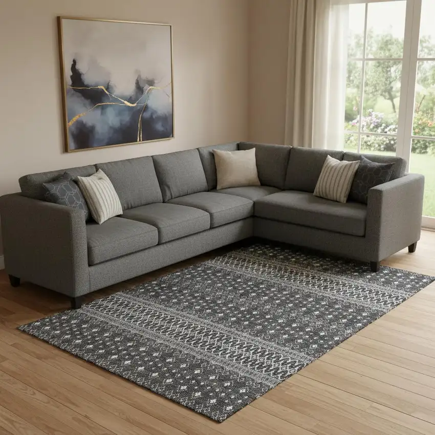 Gray And Silver Tribal Washable Area Rug With UV Protection Photo 3