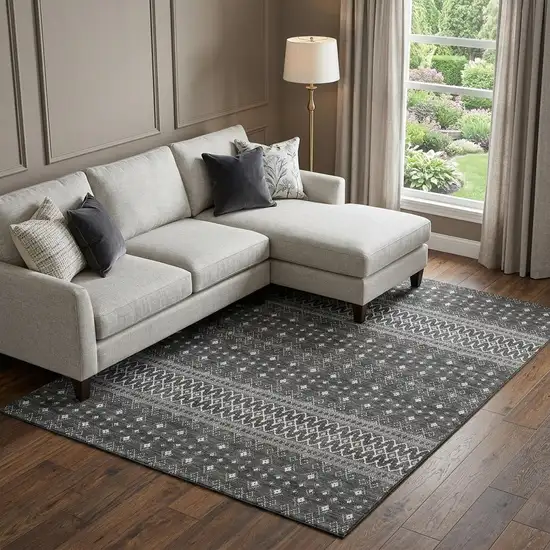 Gray And Silver Tribal Washable Area Rug With UV Protection Photo 1