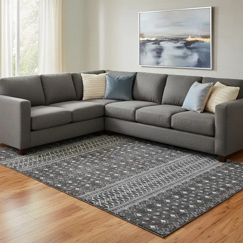 Gray And Silver Tribal Washable Area Rug With UV Protection Photo 1