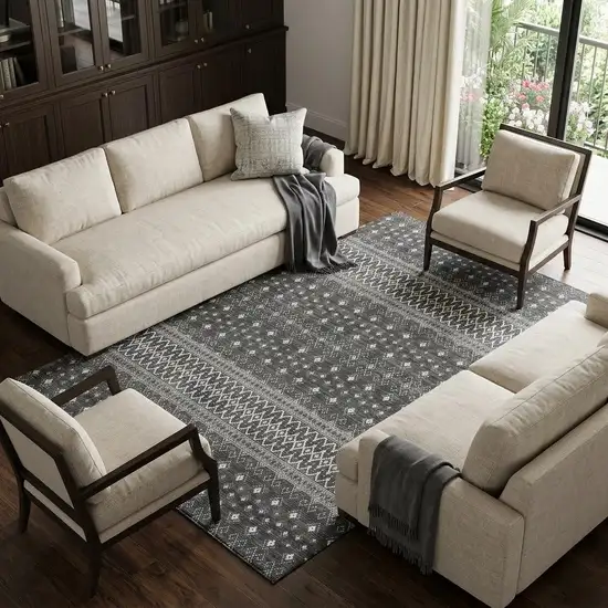 Gray And Silver Tribal Washable Area Rug With UV Protection Photo 1