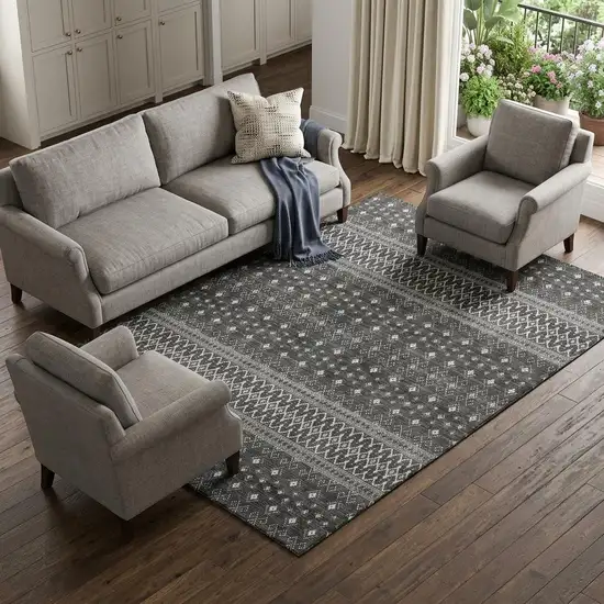 Gray And Silver Tribal Washable Area Rug With UV Protection Photo 1