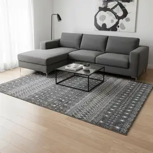 Photo of Gray And Silver Tribal Washable Area Rug With UV Protection