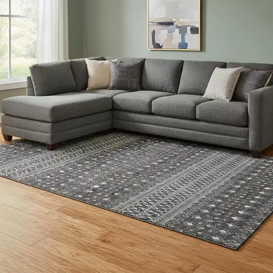 Gray And Silver Tribal Washable Area Rug With UV Protection Photo 1