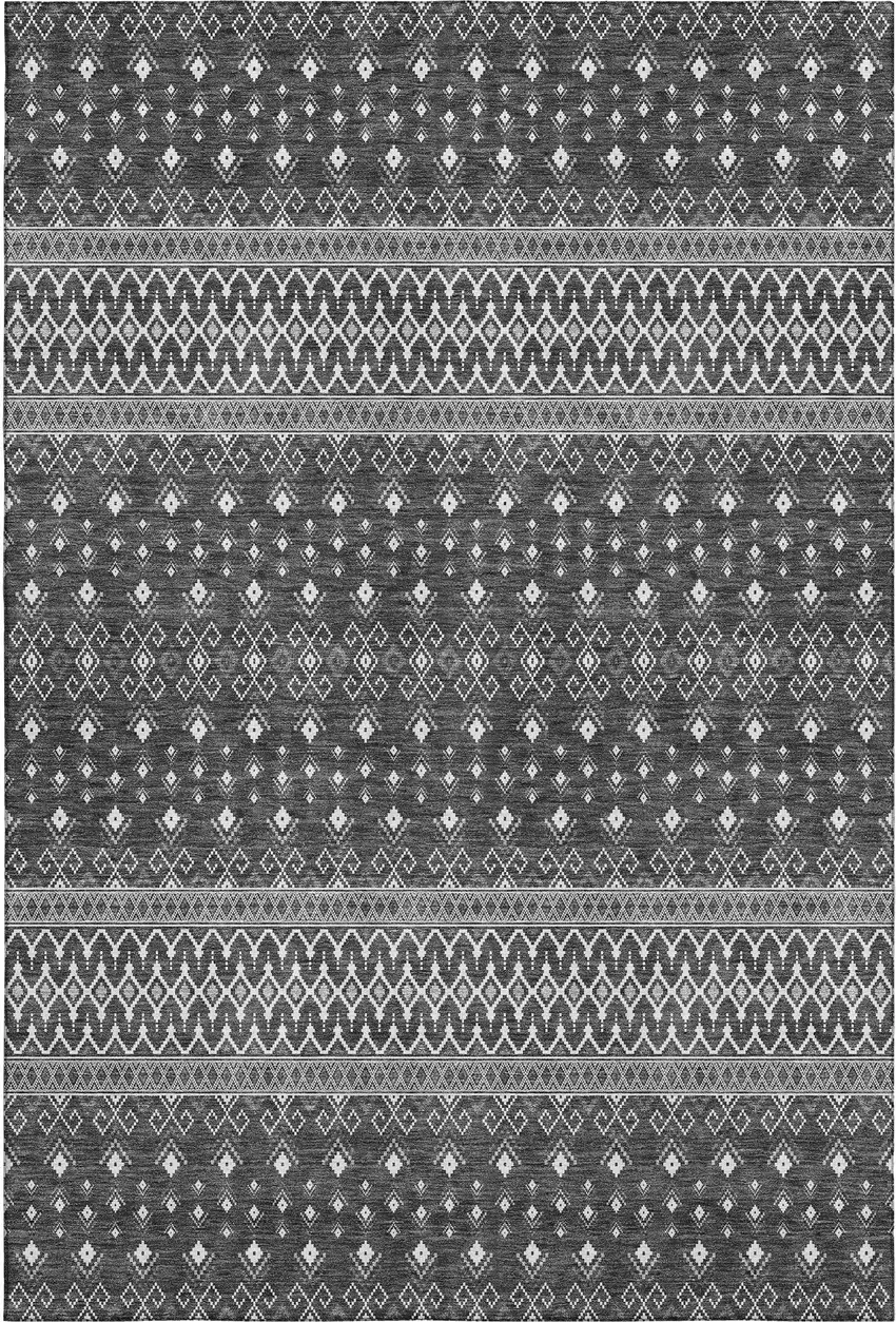 Gray And Silver Tribal Washable Area Rug With UV Protection Photo 2