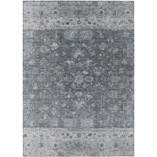 Gray And Silver Tribal Washable Indoor Outdoor Area Rug Photo 2