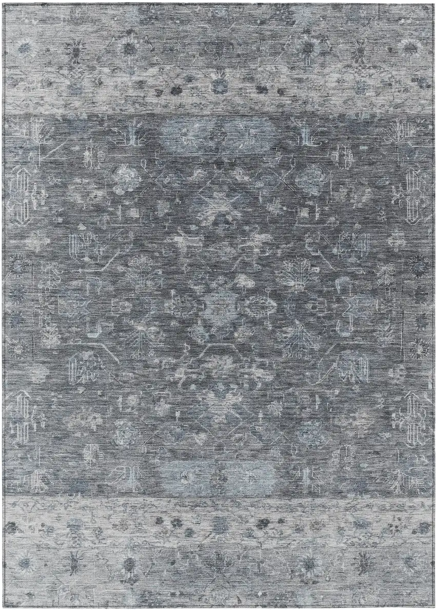 Gray And Silver Tribal Washable Indoor Outdoor Area Rug Photo 2