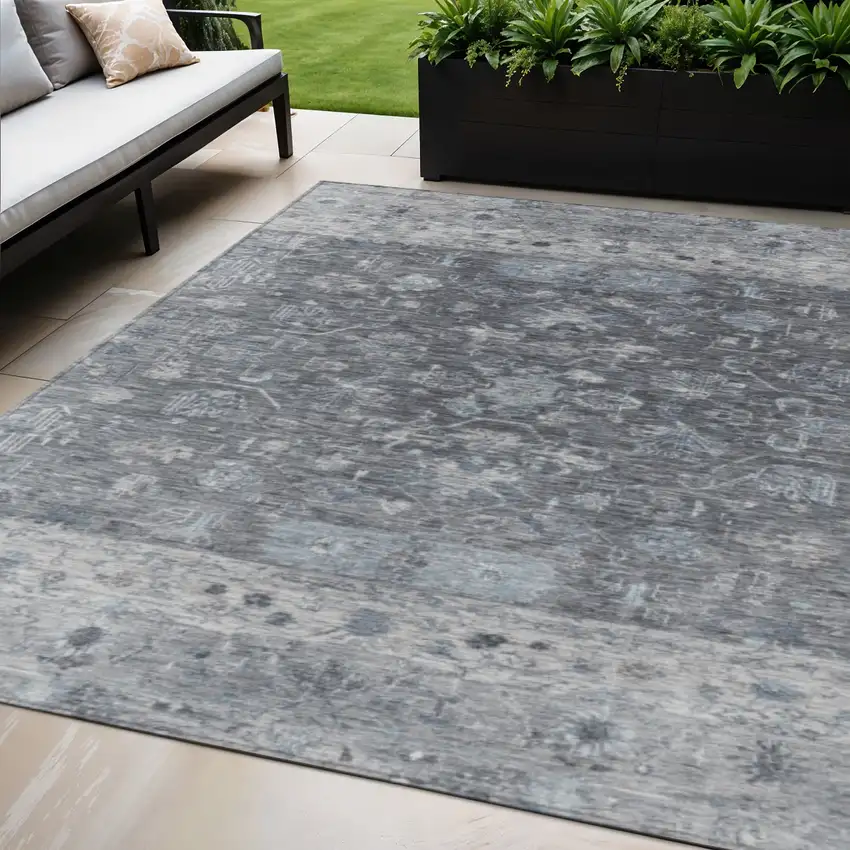 Gray And Silver Tribal Washable Indoor Outdoor Area Rug Photo 1