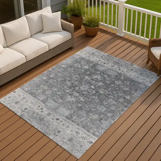 Gray And Silver Tribal Washable Indoor Outdoor Area Rug Photo 6