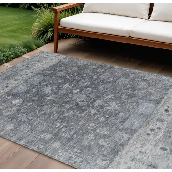 Gray And Silver Tribal Washable Indoor Outdoor Area Rug Photo 1