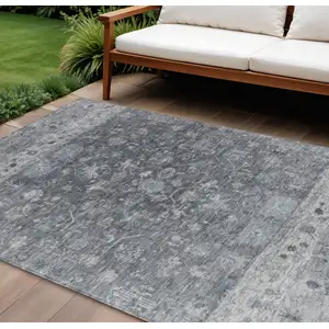 Photo of Gray And Silver Tribal Washable Indoor Outdoor Area Rug