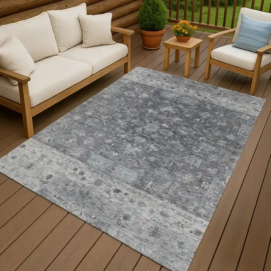 Gray And Silver Tribal Washable Indoor Outdoor Area Rug Photo 9