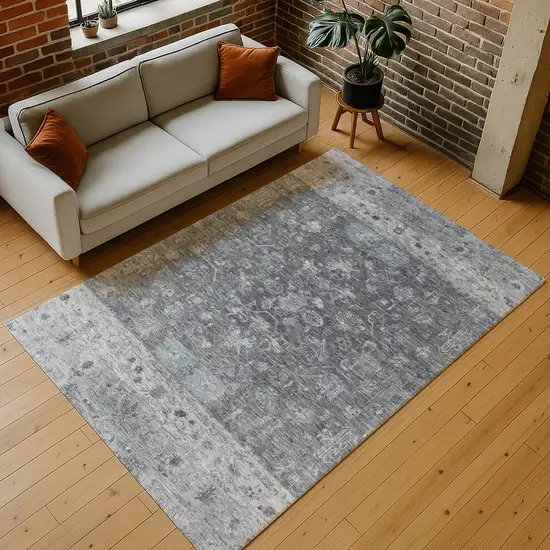 Gray And Silver Tribal Washable Indoor Outdoor Area Rug Photo 9