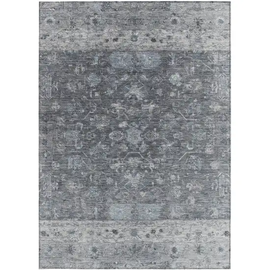 Gray And Silver Tribal Washable Indoor Outdoor Area Rug Photo 4