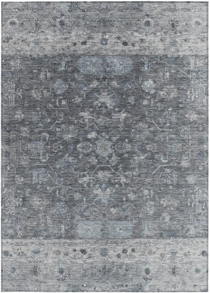 Gray And Silver Tribal Washable Indoor Outdoor Area Rug Photo 4