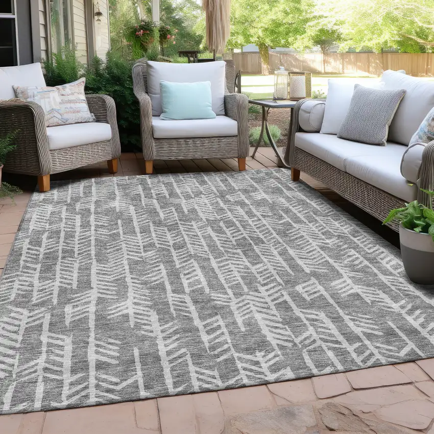 Gray And Silver Tribal Washable Indoor Outdoor Area Rug Photo 8