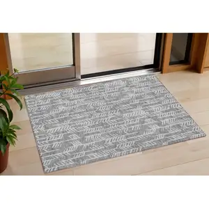 Photo of Gray And Silver Tribal Washable Indoor Outdoor Area Rug