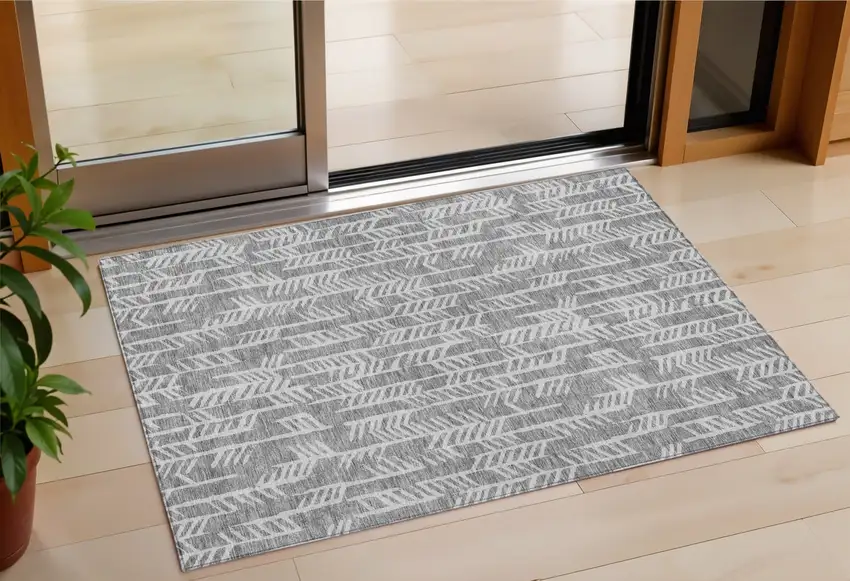 Gray And Silver Tribal Washable Indoor Outdoor Area Rug Photo 1