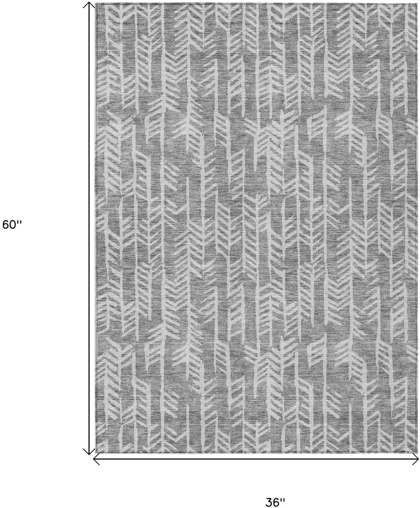 Gray And Silver Tribal Washable Indoor Outdoor Area Rug Photo 3