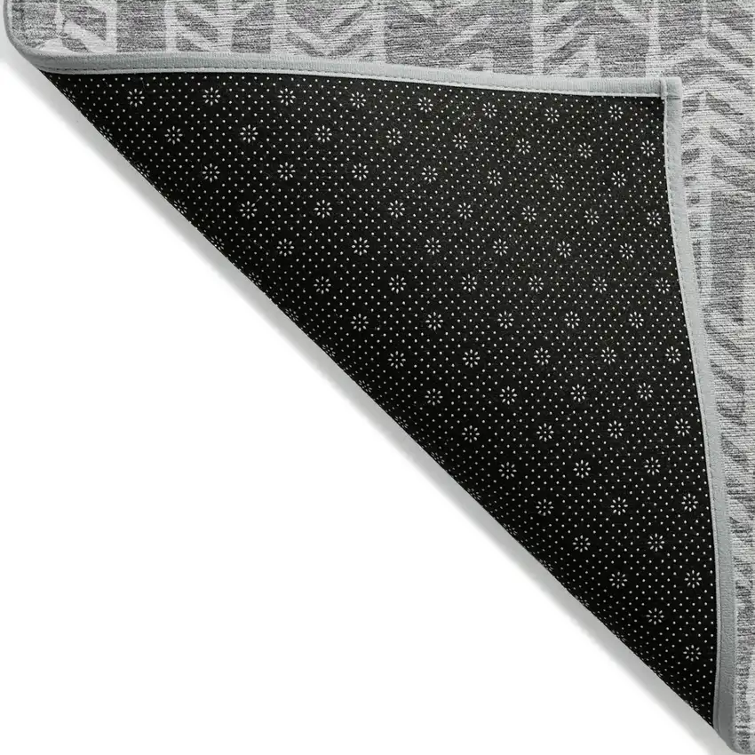 Gray And Silver Tribal Washable Indoor Outdoor Area Rug Photo 4