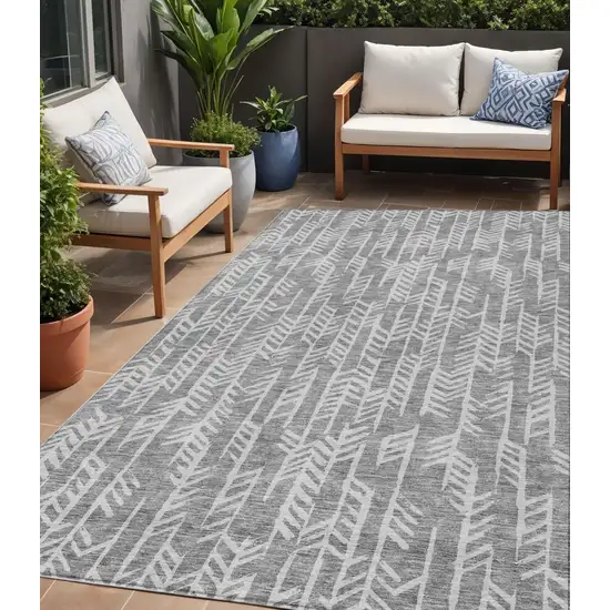 Gray And Silver Tribal Washable Indoor Outdoor Area Rug Photo 1