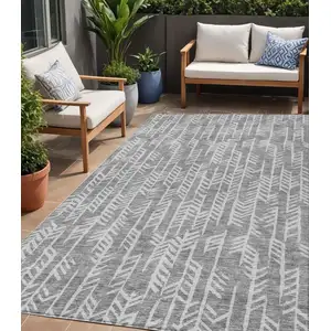 Photo of Gray And Silver Tribal Washable Indoor Outdoor Area Rug