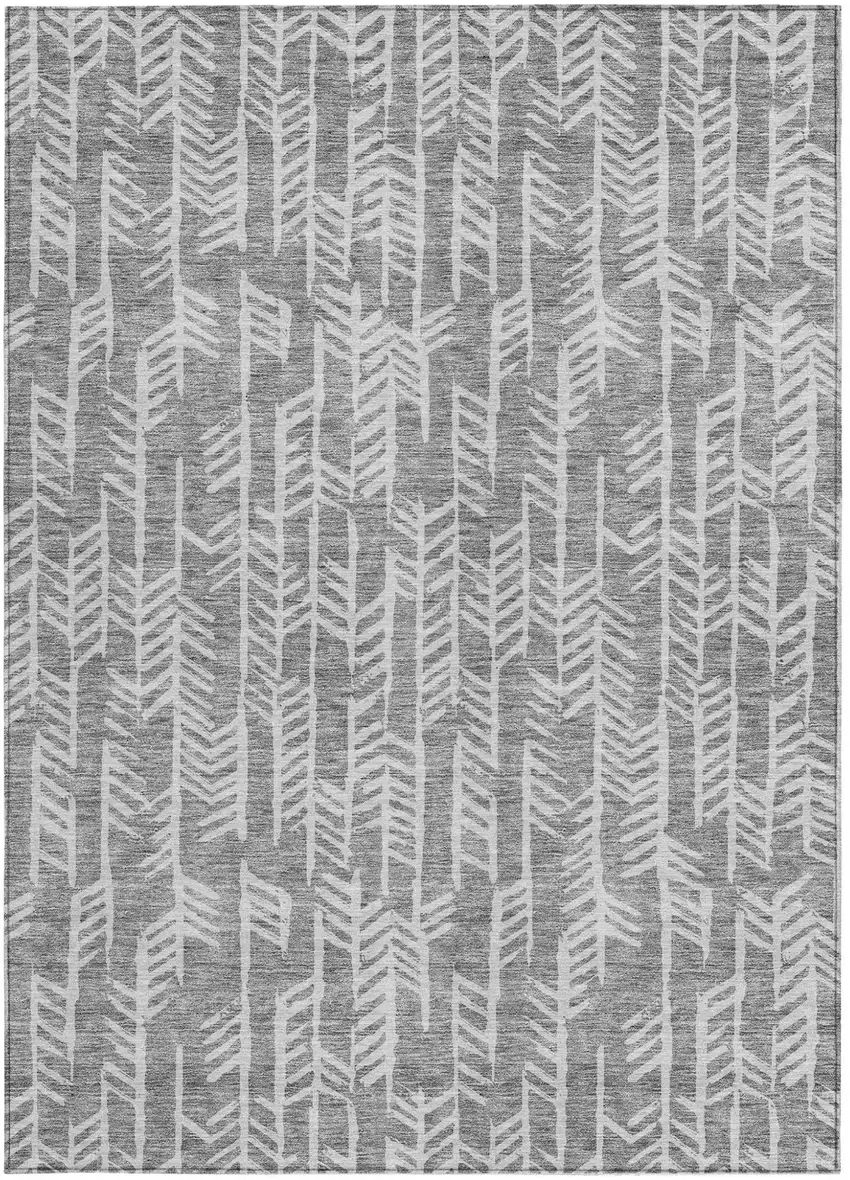 Gray And Silver Tribal Washable Indoor Outdoor Area Rug Photo 7