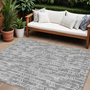 Photo of Gray And Silver Tribal Washable Indoor Outdoor Area Rug