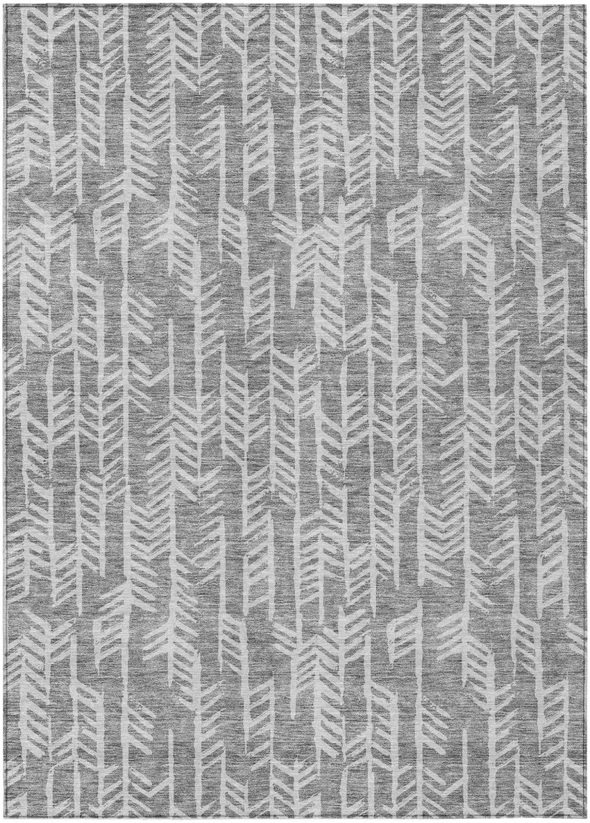 Gray And Silver Tribal Washable Indoor Outdoor Area Rug Photo 2