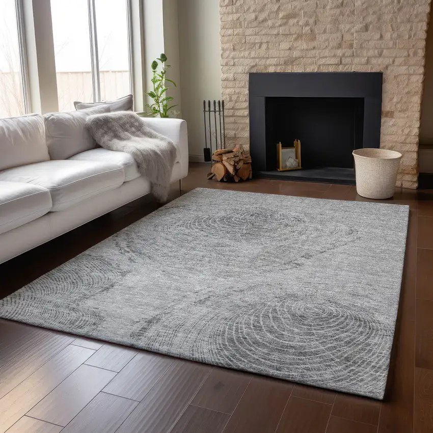 Gray And Silver Woodland Lodge Washable Area Rug With UV Protection Photo 5