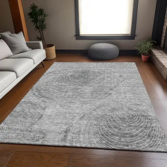 Gray And Silver Woodland Lodge Washable Area Rug With UV Protection Photo 4