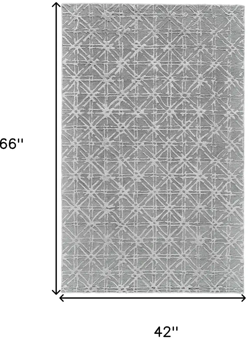 Gray And Silver Wool Abstract Tufted Handmade Area Rug Photo 6